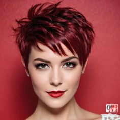 Pixie Cut Hair Color, Red Highlights Hair, Haircolor Idea 2024, Funky Pixie Cut, Pixie Hair Color, Messy Pixie, Messy Pixie Haircut, Beckham Hair, Red Pixie