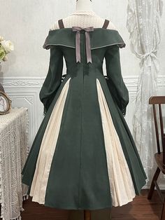 Top   	 		 			Size 			S 			M 			L 		 		 			Full Length 			53 			55 			57 		 		 			Bust 			88 			92 			96 		 		 			Shoulders 			36 			37 			38 		 		 			Sleeve Length 			55 			56 			57 		 		 			Cuff 			21 			22 			23 		 	     Dress   	 		 			Size 			S 			M 			L 		 		 			Full Length 			113 			115 			117 		 		 			Bust 			88 			92 			96 		 		 			Waist 			69 			73 			77 		 		 			Sleeve Length 			54 			55 			56 		 		 			Cuff 			20 			21 			22 Vintage Green Winter Dresses, Green Vintage Winter Dress, Green Vintage Dress For Fall, Retro Long Sleeve Costume Dress, Vintage Winter Costume Dresses, Gothic Princess, Beige And Green, Dress Sleeve Length, Fashion Drawing Dresses