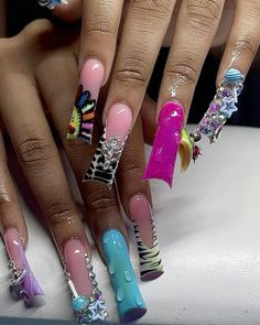 Food Nail Art, Junk Nails, Halloween Acrylic Nails, Punk Nails, Hard Nails, Gel Acrylic Nails, Drip Nails, Glow Nails, Dope Nail Designs