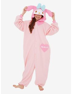 Sanrio My Melody Kigurumi | BoxLunch Pink Hello Kitty Onesie, Onsie Plus Size, Matching Pajamas For Bsf, Kawaii Bunny Pajamas, Cute Onsie Pajamas, Matching Pajamas For Bffs, 9 Birthday My Melody Party, Purple Bunny Onesie, Cute Pajama Jumpsuit