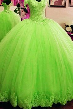 a line long ball gown party dress Wedding Dresses Ball Gown Lace, Green Gowns, Dresses For Teens Wedding, Long Ball Gown