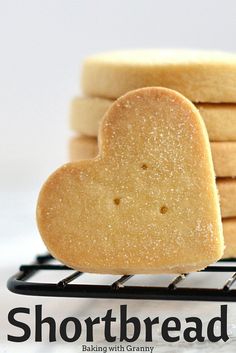 shortbread cookies stacked on top of each other with the words shortbread written below