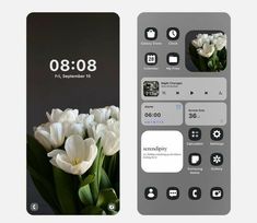 an iphone app with flowers and the time displayed on it's display side - by - side