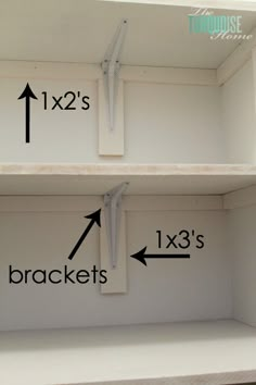 two shelves are labeled with measurements for brackets