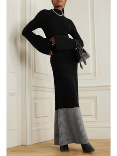 Color Block Dress Outfit, Joseph Clothing, Color Block Maxi Dress, Winter Dress Outfits, Ribbed Dress, Designer Accessories, Colorblock Dress, Wool Dress, Inspiration Board