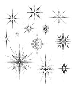 six different star designs in black and white