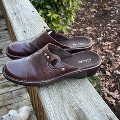 Never Worn. Only Tried On And Lost The Box. Clarks Sz 8. Brown Leather Slip On Mules. 1.5” Heel Height. Excellent Sf Condition. Slip On Mules, Womens Clarks, Clarks Shoes, Mule Clogs, Leather Slip Ons, Mules Shoes, Heeled Mules, Clogs, Brown Leather