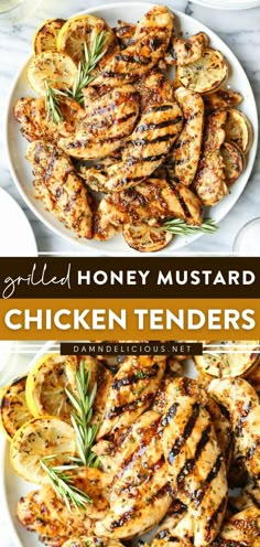 grilled honey mustard chicken tenders on a white plate