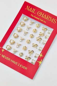 Turn your nails into a work of art with these statement nail charms from Never Have I Ever. These three-dimensional nail charms feature assorted icons to create dynamic nail art right at home. Features Never Have I Ever Nail Charms 30 3D nail charms in assorted icons Perfect for gifting Content + Care Includes 30 nail charms Imported Size 30 Count | Never Have I Ever Nail Charm Set in Gold Icons at Urban Outfitters Gold Icons, 3d Nail Charms, Statement Nail, Nail Charm, Never Have I Ever, 3d Nail, Nail Charms, Brand Sale, Wellness Gifts