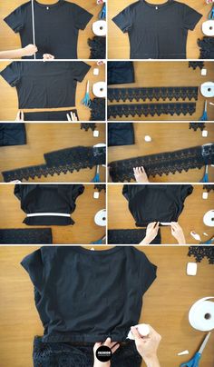 the instructions for how to sew a t - shirt with crochet lace