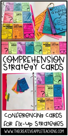 some colorful cards with writing on them and the words,'compreetivision strategy cards