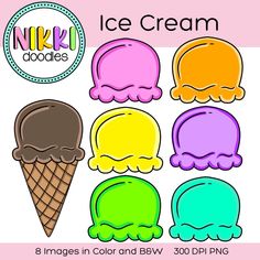 ice cream clipart with 8 images in color and b & w 300 dping