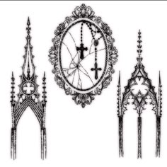 an ornate clock with three different designs on it