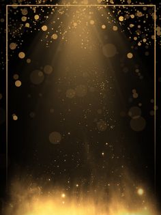 the light shines brightly in front of a black background with gold circles and dots