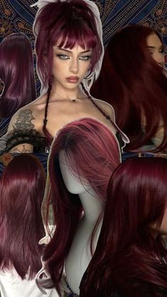 Baby Bangs Long Hair, Pelo Color Vino, Alt Hair, Red Hair Inspiration, Wine Hair, Hair Inspiration Long, Dark Red Hair, Dyed Hair Inspiration