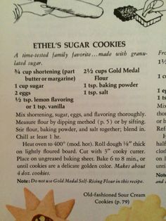 an old recipe book with instructions on how to bake cookies