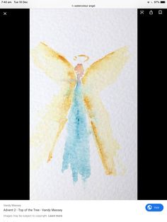 an image of a watercolor painting of a yellow and blue butterfly