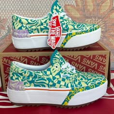 New In The Box No Lid Authentic Women’s Vans Era Stacked Wavy Daze Tile Blue Vnoa4btoces Platforms - Athletic Shoes - Sneakers Vans Fashion, Vans Era, Shoes Outfit Fashion, Classy Shoes, Shoes Vans, Bling Shoes, Vans Style, Vintage Fits, Swag Shoes