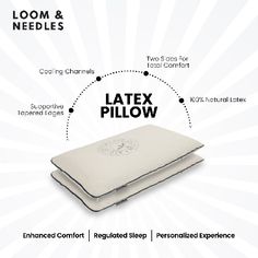 an advertisement for the latex pillow with instructions on how to put it in place