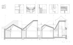 an architectural drawing shows the various sections of a house, including stairs and balconies