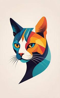 a colorful cat's face is featured in this graphic art print by artist and photographer person