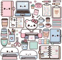 a bunch of cute items that are on a white background