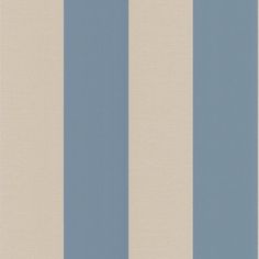 a blue and beige wallpaper with vertical stripes