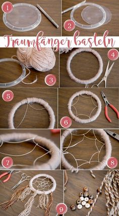 instructions to make a diy crochet frame with yarn and buttons on the side