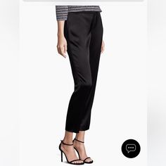 New!!! St John Caviar Collection Liquid Satin Emma Pants Size 2 In Black These Are The Pants Of Dreams! From Sacks 5th Ave Retail $650 Almost Sold Out Only 1 Left! You Wont Find A Deal Like This Again!!!!! Hurry!! Have Any Questions? Please Feel Free To Ask! I Typically Answer Within 2-3 Hrs Max. I Want You To Be Comfortable And Confident With Your Purchase! Bundling Is The Way To Go!! Purchasing 2+ Items At Once Saves On Shipping But Also Gets You Discount Pricing. The More Items The Bigger The Sleek Silk Straight Pants, Tapered Leg Silk Pants For Work, Silk Tapered Leg Pants For Work, Sleek Silk Straight Leg Pants, Sleek Silk Trousers, Sleek Silk Pants For Workwear, Silk Straight Pantsuit For Workwear, Elegant Silk Trousers Pantsuit, Elegant Silk Pantsuit With Trousers