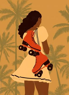 Roller Blades, Roller Skates, Skating, Trees, Orange, Home Jewelry, Canvas