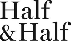 two black and white letters that say half and half with the word's name below it