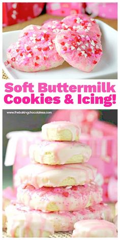 soft buttermilk cookies and icing with pink sprinkles on top