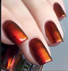 Trendy Fall Nail Designs, Fall Toe Nails, Trendy Nail Polish, Sky Dark, Metallic Nail, Simple Fall Nails, Fall Gel Nails