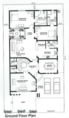 the ground plan for a house with two floors and an upstairs living room, which is also