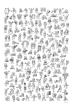 a drawing of people doing different things