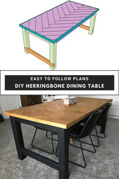 an easy to follow plan for a diy herringbone dining table with legs and wood top