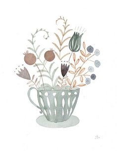 a drawing of some flowers in a cup