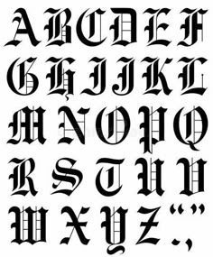 an old english alphabet with the letters and numbers in gothic style, all black on white