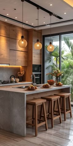 Kitchen modern klasik dengan sentuhan kayu Counter Top Aesthetic, Nature Inspired Home Design, Contemporary Rustic Kitchen, Dapur Skandinavia, Wooden Kitchen Island, Kitchen Island Counter, Amazing Kitchens, Model Dapur, Kabinet Dapur