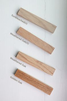 four pieces of wood are labeled in the following words, including weathered oak, weatherhed oak, weatherred oak, weatherred oak and weatherred oak