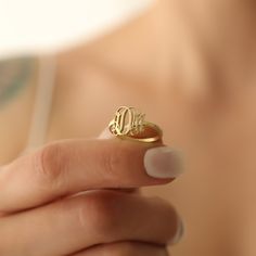 This beautiful ring is handmade using pure 925 sterling silver with your personalized initials in monogram. A stylish, unique accessory that makes a great gift to show somebody (or yourself, because you matter ♥) that you're thinking of them. Perfect for graduations, wedding events, holidays, Mothers' day, and birthdays. Colors: Silver Gold Rose Gold Other styles are available in our shop at https://www.etsy.com/shop/GoldPersonalized. Please contact us if you have any questions or requests/ideas Fine Jewelry Personalized Initial Promise Ring, Fine Jewelry Personalized Initial Ring For Promise, Personalized Initial Fine Jewelry Ring For Promise, Elegant Adjustable Engraved Ring With Custom Name, Elegant Engraved Ring With Custom Name, Sterling Silver Initials Ring For Anniversary, Classic Customizable Initial Ring As Gift, Elegant White Gold Initial Ring For Personalized Gift, Adjustable Personalized White Gold Initial Ring