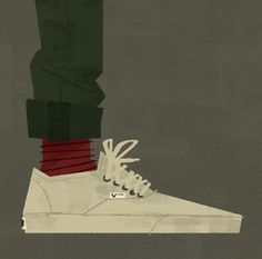 a pair of shoes with red and green socks on the bottom one shoe has white laces