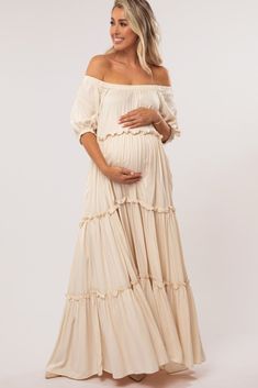 Cream Off Shoulder Ruffle Tiered Maternity Maxi Dress – PinkBlush Flowy Maternity Dress, Boho Maternity Dress, Boho Maternity, Shower Outfits, Maternity Maxi Dress, Maternity Dresses For Photoshoot, Baby Shower Outfit, Casual Maternity, Trendy Maternity