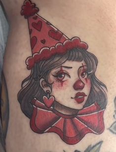 Girl Clown Tattoo, 1950s Tattoos, Cute Clown Tattoo, Traditional Clown Tattoo, Clown Girl Tattoo, Tree With Birds Tattoo, Tattoos Mermaid, Tattoos Tree, Tattoos Ocean