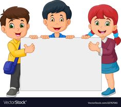 three kids holding an empty board on a white background