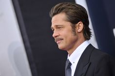 Brad Pitt Birthday, Sideburn Styles, Medium Length Haircut For Men, Brad Pitt Fury, Brad Pitt Haircut, Surfer Look, Medium Hairstyle, Haircut For Men, Medium Length Haircut