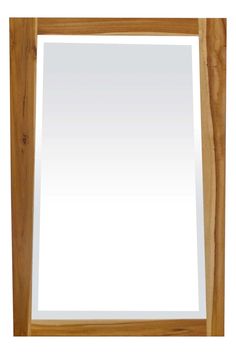 a wooden frame mirror with a white background