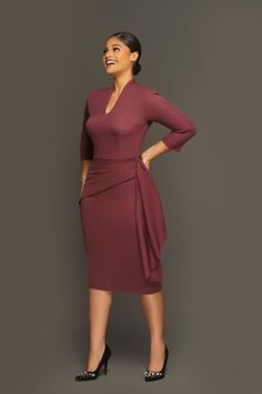 A lady wearing a brown short dress Hot Corporate Outfits, Office Gowns For Women, Blouse Styles For Women, Women Office Attire, Office Attire For Women, Office Gown, Office Wear Ideas, Corporate Gowns, Corporate Attire Women