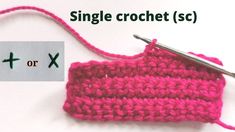 the crochet stitch is being worked on by a knitting needle and an x sign