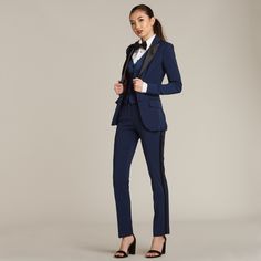 Royal, Regal, & Rich. Tuxedo Women Suits, Girl Tuxedo, Peak Lapel Tuxedo, Royal Navy Blue, Black Tuxedo Jacket, Navy Blue Tuxedos, Navy Tuxedos, Tuxedo Vest, Tuxedo Women